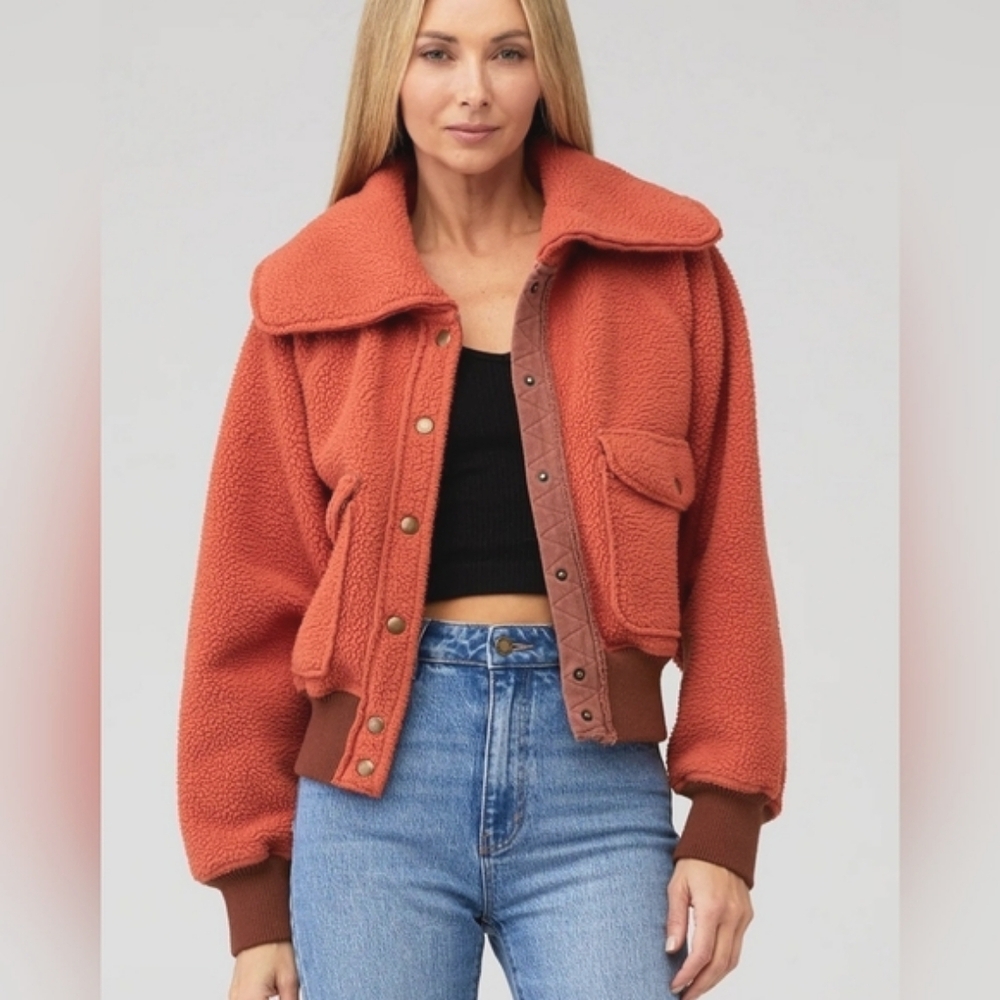 Free People We The Free Shasta Faux Fur Fleece Bomber Jacket XS Cozy Street Chic